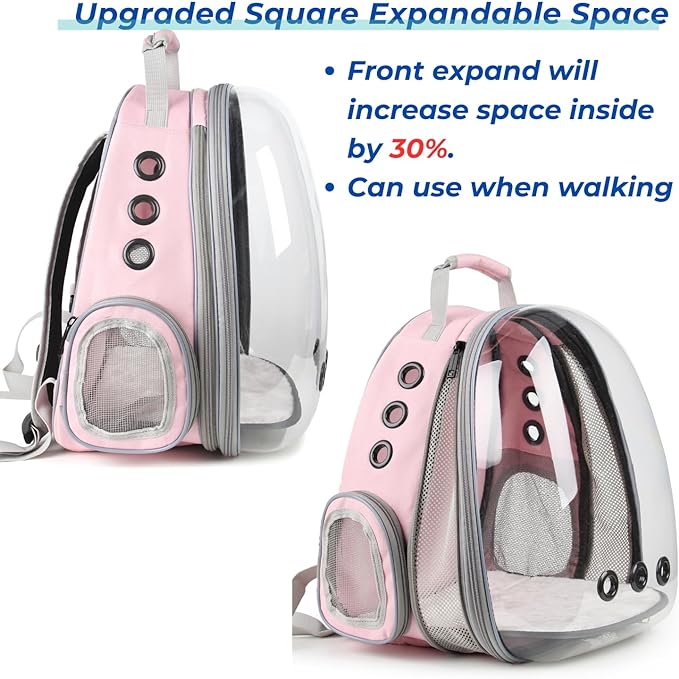 LOLLIMEOW Pet Carrier Backpack, Bubble Backpack Carrier, Cats and Puppies,Airline-Approved, Designed for Travel, Hiking, Walking & Outdoor Use (Front Expandable-Pink)