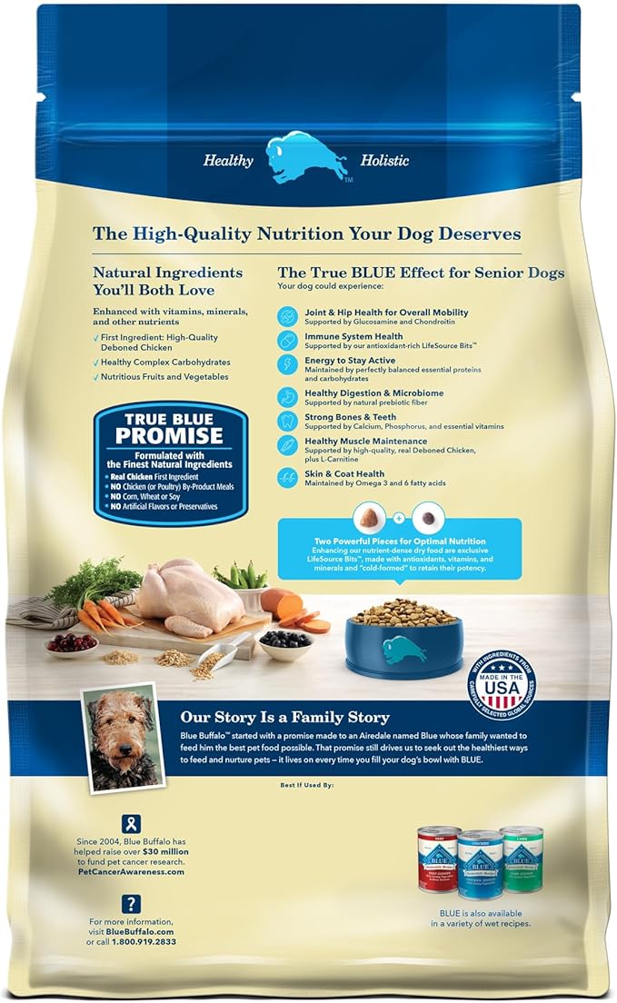 Blue Buffalo Life Protection Formula Senior Dry Dog Food, Supports Joint Health and Mobility, Made with Natural Ingredients, Chicken & Brown Rice Recipe, 34-lb. Bag