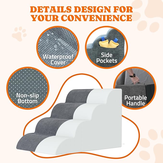 Dog Stairs for Small Dogs: Pawtners 4 Steps 16" Tall Dog Ramp for Bed