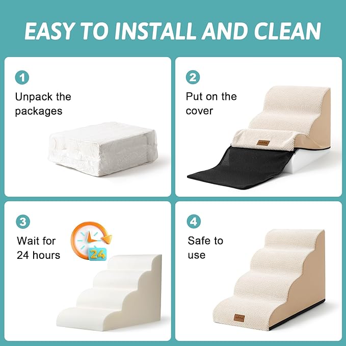 Dog Stairs for High Bed 23" H 15.7x33x22.6in, Light 5 Tiers