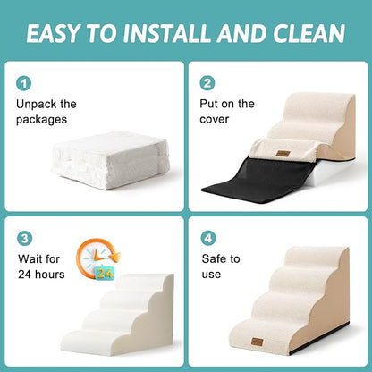 Dog Stairs for High Bed 23" H 15.7x33x22.6in, Light 5 Tiers