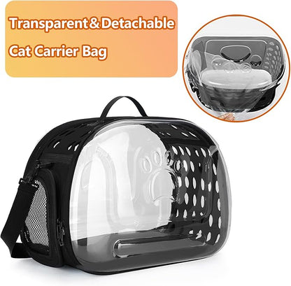 BNOSDM Transparent Cat Carrier Portable Small Cat Carried Bag Foldable Soft-Sided Pet Carriers for Kitten Small Dog Travel Hiking Walking & Outdoor Use(Apricot)