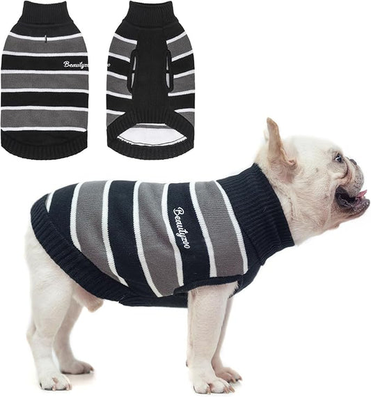 BEAUTYZOO Small Dog Sweater- Striped Pet Sweaters for Spring Summer Dog Clothes, Turtleneck Pullover Knitwear for Small Medium Large Dogs, Warm Coat Easter Outfit for Chihuahua Puppy Cat Boys Girls