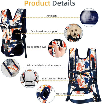 Dog Front Carrier Backpack, Dog Backpack Carrier Soft Pad, Pet Legs Out, Easy-Fit Dog Front Carrier for Small Medium Puppy, Hands Free Dog Carrier Adjustable for Cycling Hiking (Color Letters, M)