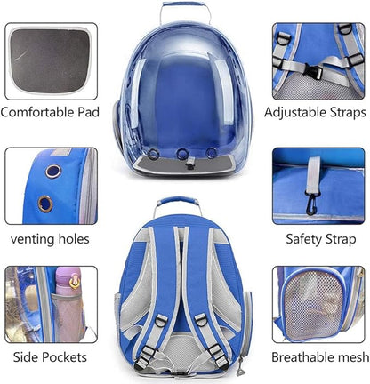 Pet Backpack Carrier with Harness Backpack with Bubble Clear Front for Cats, Small Dogs, Bunnies etc with Harness Included, Pet Carrier for Traveling, Walking, Hiking and Outdoor Activities