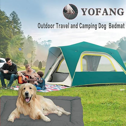 YOFANG Outdoor Travel Dog Bed Waterproof and Anti-Slip,Portable Roll Up Dog Beds for Camping,Durable Ripstop 1600D Nylon Fabric Dog Crate Pad Easy to Clean for Car,Sofa and Cage,Grey,36"x25"