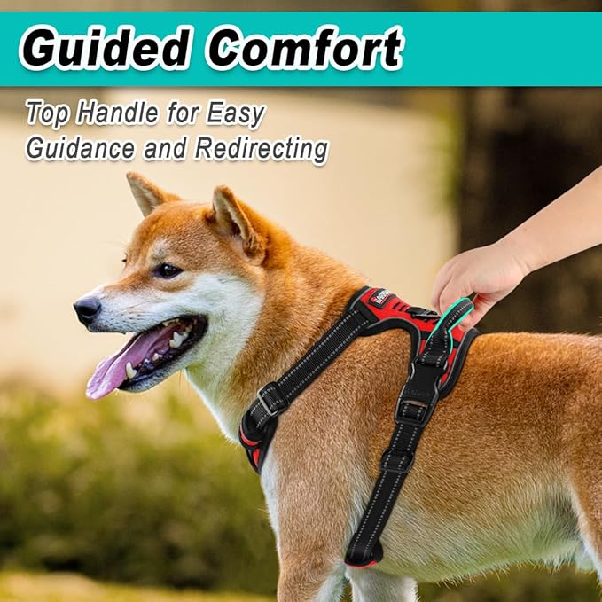 BARKBAY Dog Harness No Pull for Large Dogs - Adjustable, Reflective, Comfortable, No Choke, Heavy-Duty - Perfect for Outdoor Training, Walking, and Hiking - Strong & Durable - XL & Red