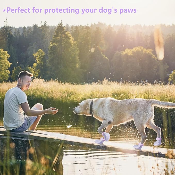Dog Shoes, Dog Sandals for Hot Pavement Outdoor Dog Boots Non-Slip Waterproof Dog Booties for Summer 4Pcs Dog crocs with Rugged Sole Purple