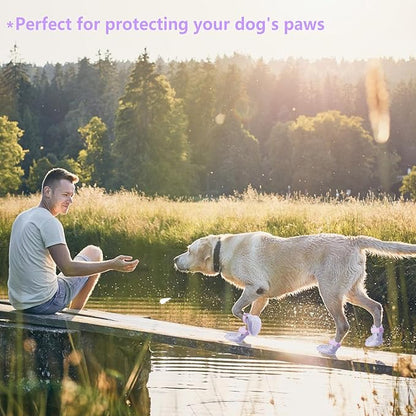 Dog Shoes, Dog Sandals for Hot Pavement Outdoor Dog Boots Non-Slip Waterproof Dog Booties for Summer 4Pcs Dog crocs with Rugged Sole Purple