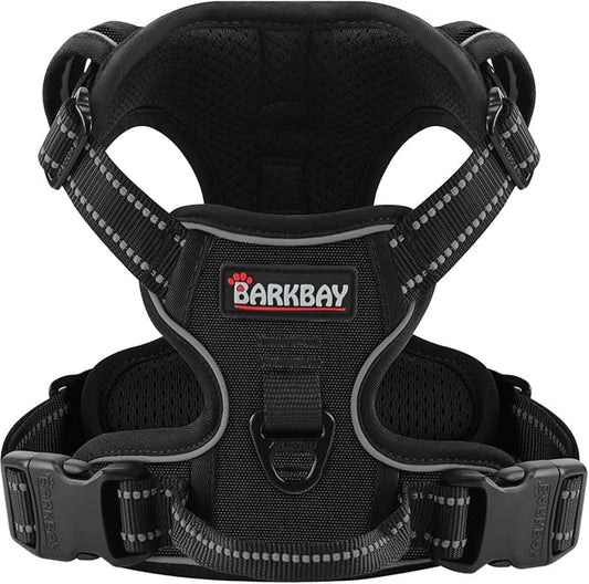 BARKBAY Dog Harness No Pull for Large Dogs - Adjustable, Reflective, Comfortable, No Choke, Heavy-Duty - Perfect for Outdoor Training, Walking, and Hiking - Strong & Durable - L & Black