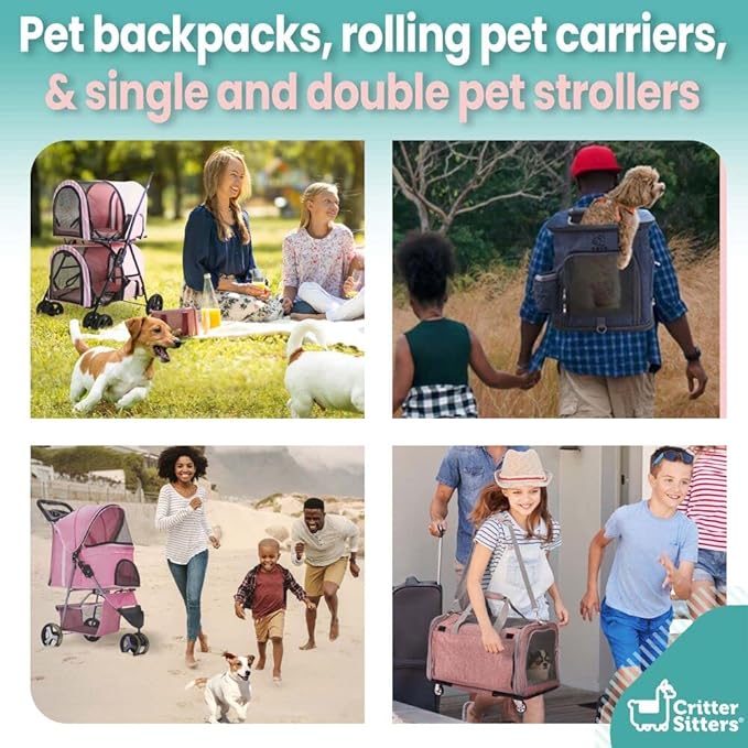 Critter Sitters Light Grey Pet Backpack for Small Dogs, Cats with Scratch Resistant Breathable Mesh Windows, Airline Carry-On Approved, Cup Holders, Pockets, Durable Transporation for Animals