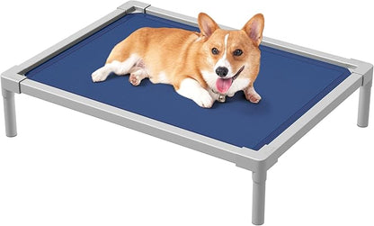 YITAHOME Elevated Dog Bed, Aluminum Frame Chew Proof Raised Pet Cot with Breathable Textilene Mesh Fabric, Enclosed Edges, Non-Slip Rubber Feet, 110LBS Capacity for Indoors & Outdoors, Blue, 32 Inch