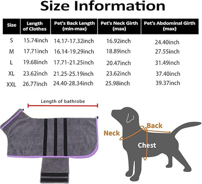 Microfibre Dog Bathrobe Dog Towel Wrap Super Absorbent Dog Drying Coat Bath Robe for Puppy, Medium & Large Dogs, Fast Drying, Adjustable, for Pet Dogs & Cats