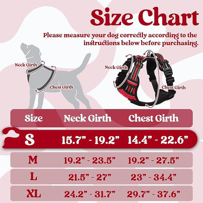 rabbitgoo Dog Harness Small Sized, No Pull Pet Harness with 3 Buckles, Adjustable Soft Padded Dog Vest with Instant Control Handle, Easy Walking Reflective Pet Vest for Small Dogs, Red, S