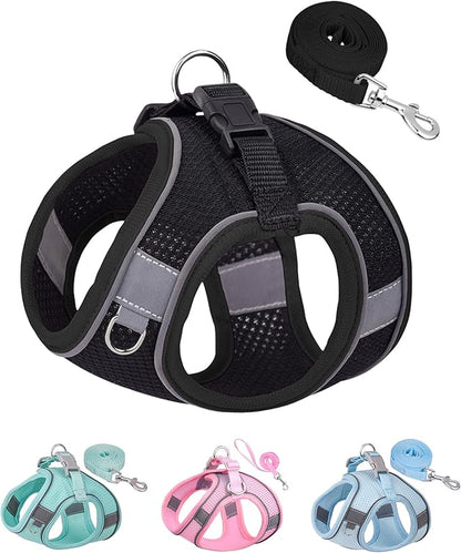 Solmoony Dog Harness for Small Medium Dogs No Pull, Puppy Harness and Leash Set, Puppy Harness for Small Dogs, Step in Harness for Small Dogs, Small Dog Harness, mesh Dog Harness. (Black, XS)