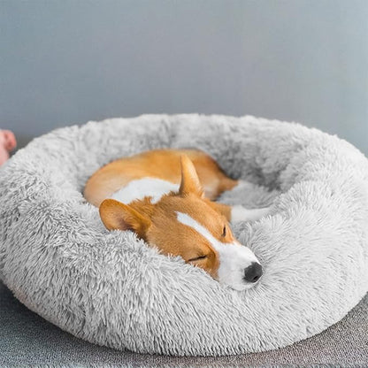 90cm Extra Large Calming Dog Bed, Plush Donut Pets Beds for Dogs Cats, Soft Puppy Kitten Cuddler Round Bed Cushion, Washable Warm Dog Beds for Improved Sleeping