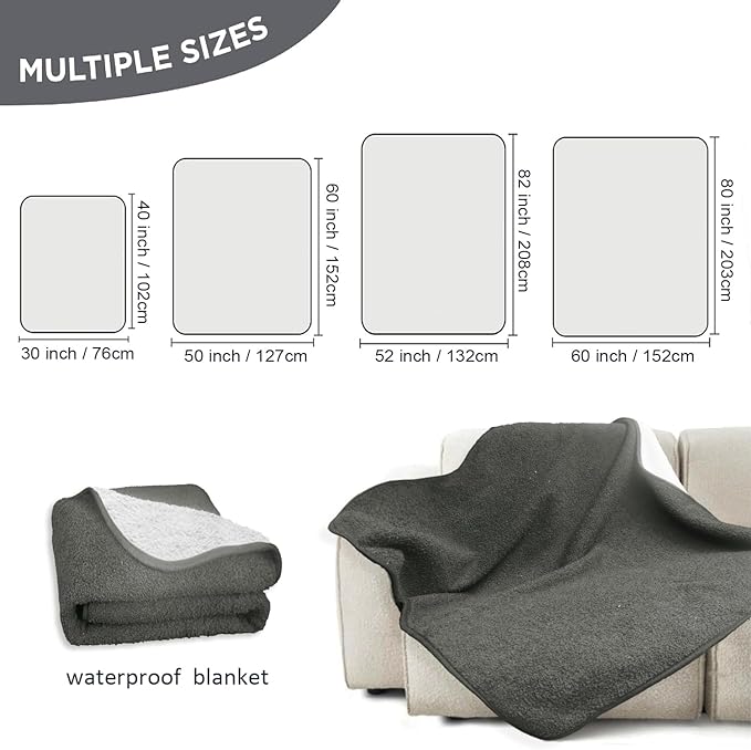 Waterproof Blanket, Throw Blanket for Bed Intimacy Squirt Pleasure, Large Dog Pet Blankets Couch Sofa Protector, Blanket for Adults Dogs Cats, Water Resistant Pee Stain Proof, Gray, 50" x 60"