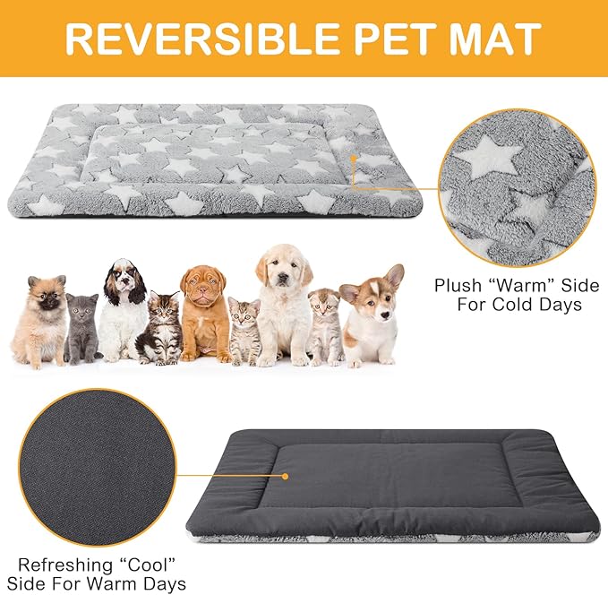 4 Pcs Dog Bed Mat Dog Crate Pad Reversible Dog Crate Mat Machine Washable Dog Bed Pad Star Pet Sleeping Mat Kennel Bed Pad for Crate for Small, Medium, Large Dog (Gray,18 x 24 x 1.6 Inch)