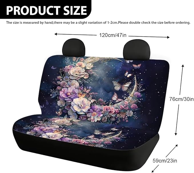 AFPANQZ Moon Flowers Car Back Seat Covers Protector Rear Car Seat Cushion Dust and Scratch Dust-Proof Washable Cover Universal Fits Car