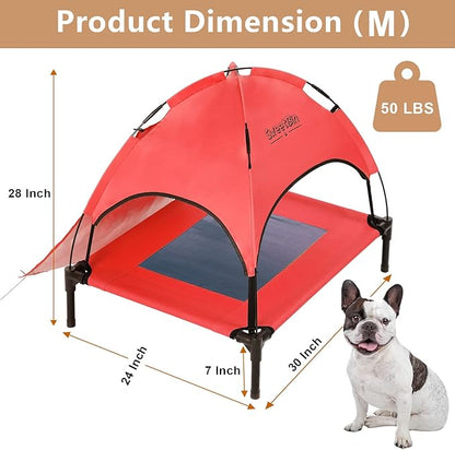 S/M/L Outdoor Elevated Dog Cot with Canopy & Side Shade for Camping Small Medium Dogs (Carry Bag)