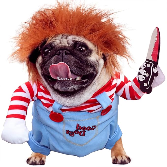 Dog Halloween Costumes, Deadly Doll Dog Costume,Chucky Dog Costume with Knife for Pets, Funny Dog Costumes Halloween for Large Dogs [L]