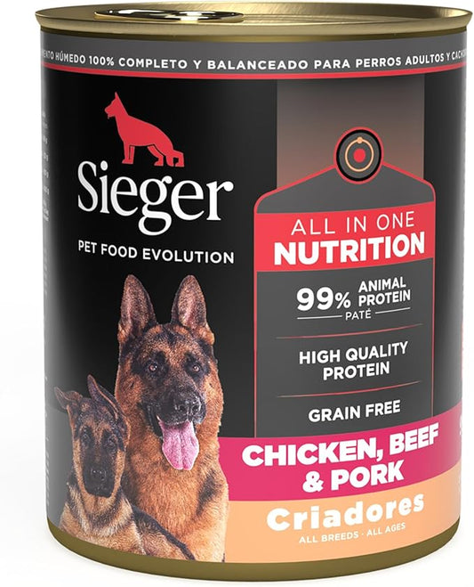 Sieger - Breeder Wet Food for Dogs. Flavor Chicken, Beef & Pork - Pack of 12