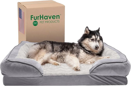 Furhaven Memory Foam Dog Bed for Large Dogs w/ Removable Bolsters & Washable Cover 95 lbs 40.0"L x 32.0"W x 9.5"Th