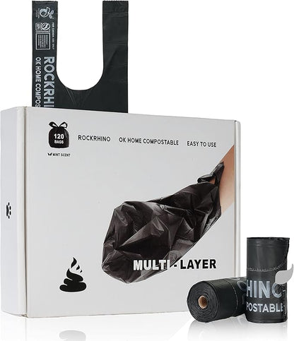 Certified Home Compostable Dog Poop Bags with Handles 120 Bags