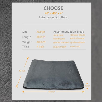 XL Dog Beds for Extra Large Dogs Washable with Removable Cover for 2 Dogs,Soft Orthopedic Foam 48 inch Dog Crate Bed for Giant Breeds Pets with Anti Slip Bottom,48 x 40 Dark Grey