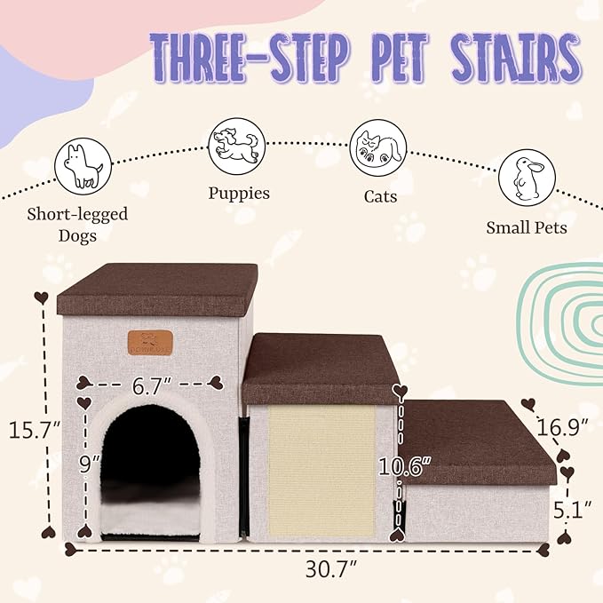 downluxe Dog Stairs for Small Dogs (3-Step Pet