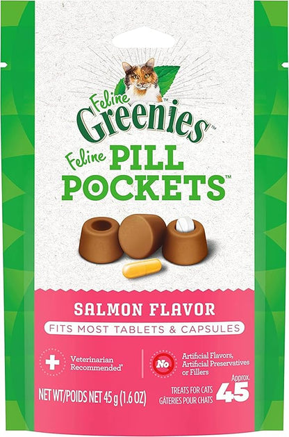 Feline Greenies Pill Pockets Salmon 45 count 1.6 oz 6 PACK For Cat Medicine