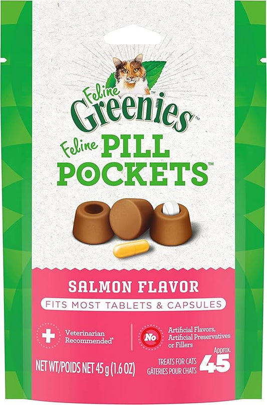 Feline Greenies Pill Pockets Salmon 45 count 1.6 oz 6 PACK For Cat Medicine