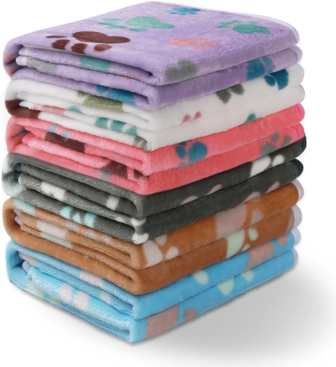 1 Pack 6 Blankets Dog Cat Soft Fluffy Fleece Pet Blanket Warm Cute Print Design Puppy Kitten Blanket Doggy Paw Large(41"x31")