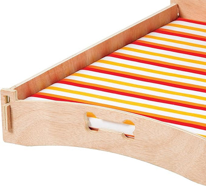 Etna Products Wooden Dog Bed Bone and Footprint Design with Removable Stripe Cushion 22" L 16" W 12" H
