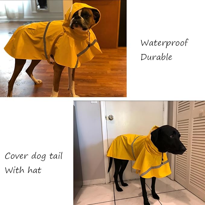 NACOCO Large Dog Raincoat Adjustable Pet Water Proof Clothes Lightweight Rain Jacket Poncho Hoodies with Strip Reflective (XXL