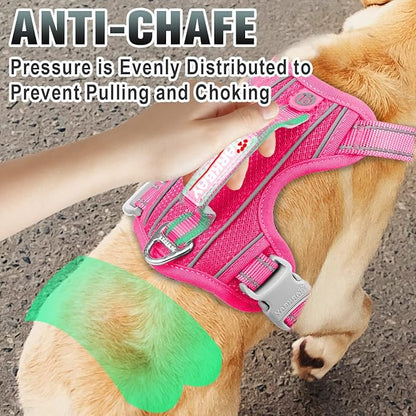 BARKBAY No Pull Dog Harness Large Step in Reflective Dog Harness with Front Clip and Easy Control Handle for Walking Training Running with ID tag Pocket(Pink