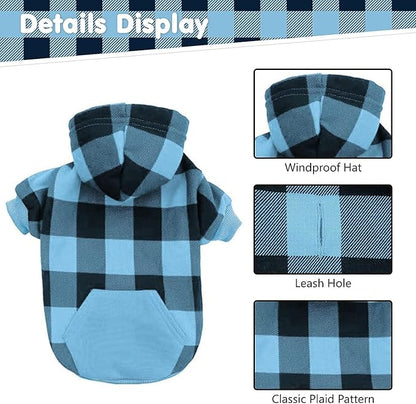 KOOLTAIL Plaid Dog Hoodie Pet Clothes Sweater with Hat and Pocket for Small Medium Large Size Dogs