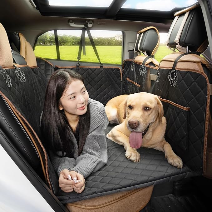 Dog Car Seat Cover with Sturdy Hard Bottom 400lb Capacity,