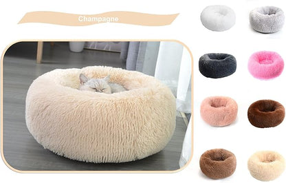 Calming Dog Bed & Cat Bed，Dount Washable Small Pet Bed，20 inches Fluffy Faux Fur Plush Dog Bed，Anti Anxiety Warming Cozy Soft Pet Bed (20”