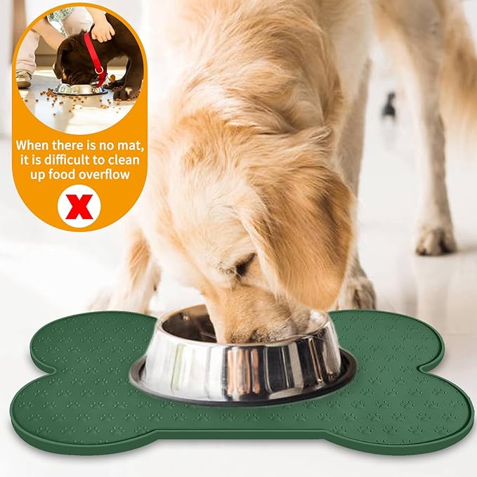 Dog Food Mat Anti-Slip Silicone Dog Bowl Mat Thicker Pet Placemat Waterproof Cat Feeder Pad with Raised Edge Puppy Kitten Feeding Mats Suitable Small Medium-Sized Dogs Cats Eating Tray