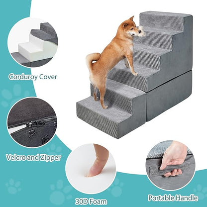 6 Steps Dog Stairs, 30 inches Dog Steps for High Bed 30-36 Inches, LitaiL Pet Stairs for Small Dogs, Older Injured Pets with Joint Pain, Non-Slip Pet Foam Ramps No Assembly