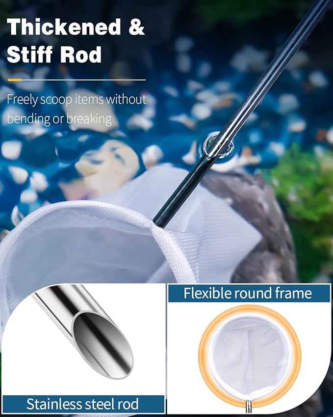 Pawfly Aquarium Shrimp Net Tiny Fish Tank Net with Extendable Stainless Steel Handle Fine Net Mesh for Shrimp Baby Fish Food Residue Debris Skimming Net for Small Ponds