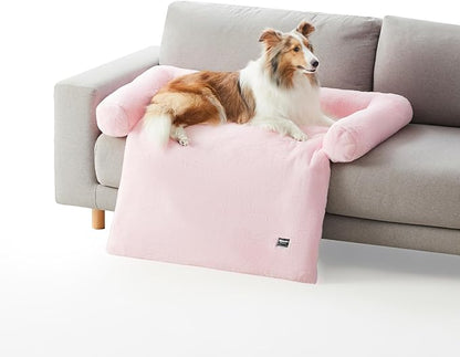 Allisandro Calming Dog Bed Mat, Washable Couch Cover for Dogs, Comfort and Anti-Slip Sofa Dog Bed with Bolster, Waterproof Furniture Protector Cover for Pets, 42x38x5 Inches, Pink