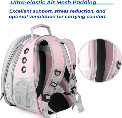 LOLLIMEOW Pet Carrier Backpack, Bubble Backpack Carrier, Cats and Puppies,Airline-Approved, Designed for Travel, Hiking, Walking & Outdoor Use (Front Expandable-Pink)