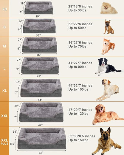 Orthopedic Dog Beds Large Sized Dog Waterproof XL Dog Bed with Sides Non-Slip Bottom Extra Large Dog Couch Bed with Washable Removable Cover 44x32inch