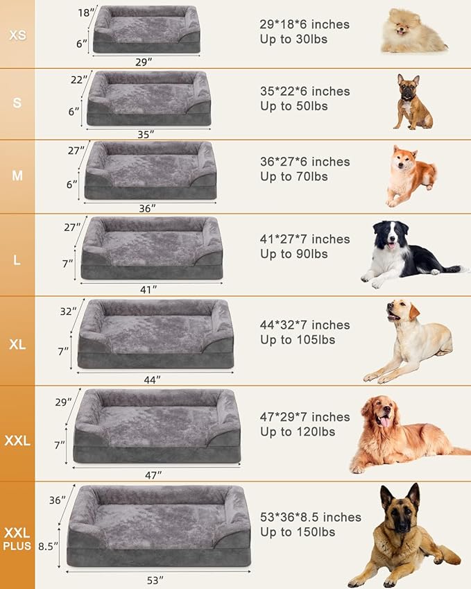 Orthopedic Dog Beds Large Sized Dog Waterproof XL Dog Bed with Sides Non-Slip Bottom Extra Large Dog Couch Bed with Washable Removable Cover 41x27inch