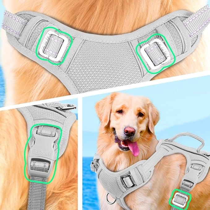 BARKBAY No Pull Dog Harness Large Step in Reflective Dog Harness with Front Clip and Easy Control Handle for Walking Training Running with ID tag Pocket(Grey,L)