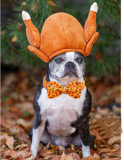 Lionheart glory Thanksgiving Dog Collar, Turkey Pumpkin Dog Bow Collar Adjustable Soft Comfortable Bowtie Collars for Lager Dogs Girl or Boy Fall Collar Dog Bow Pet Gift