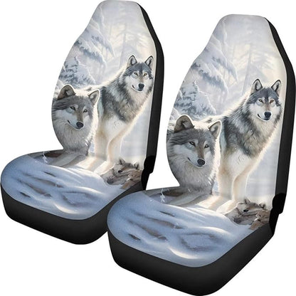 UNICEU Snow Wolf Print Car Seat Covers 2 Packs