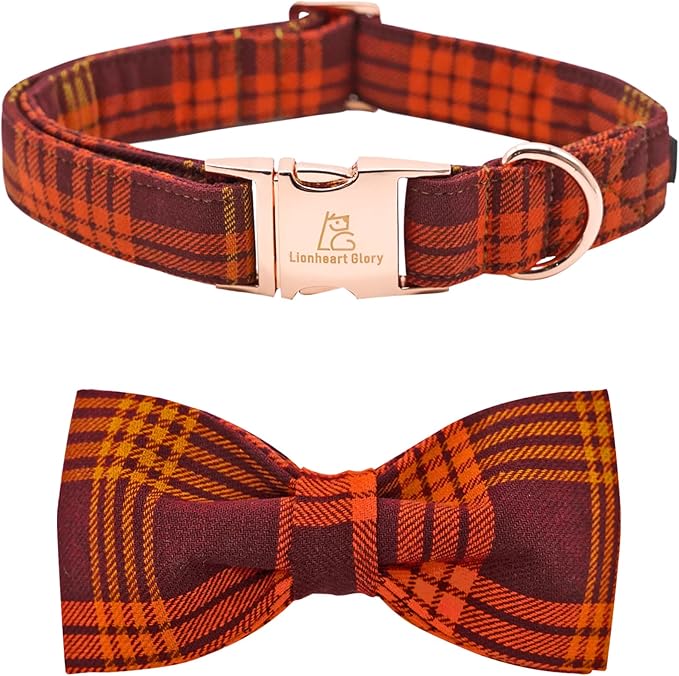 Lionheart glory Dog Collar Fall Dog Collars with Bow Plaid Dog Collar Bow Female Male Pet Collar Dogs Collar Bows Duty Adjustable Dog Bow Collars for Large Dogs